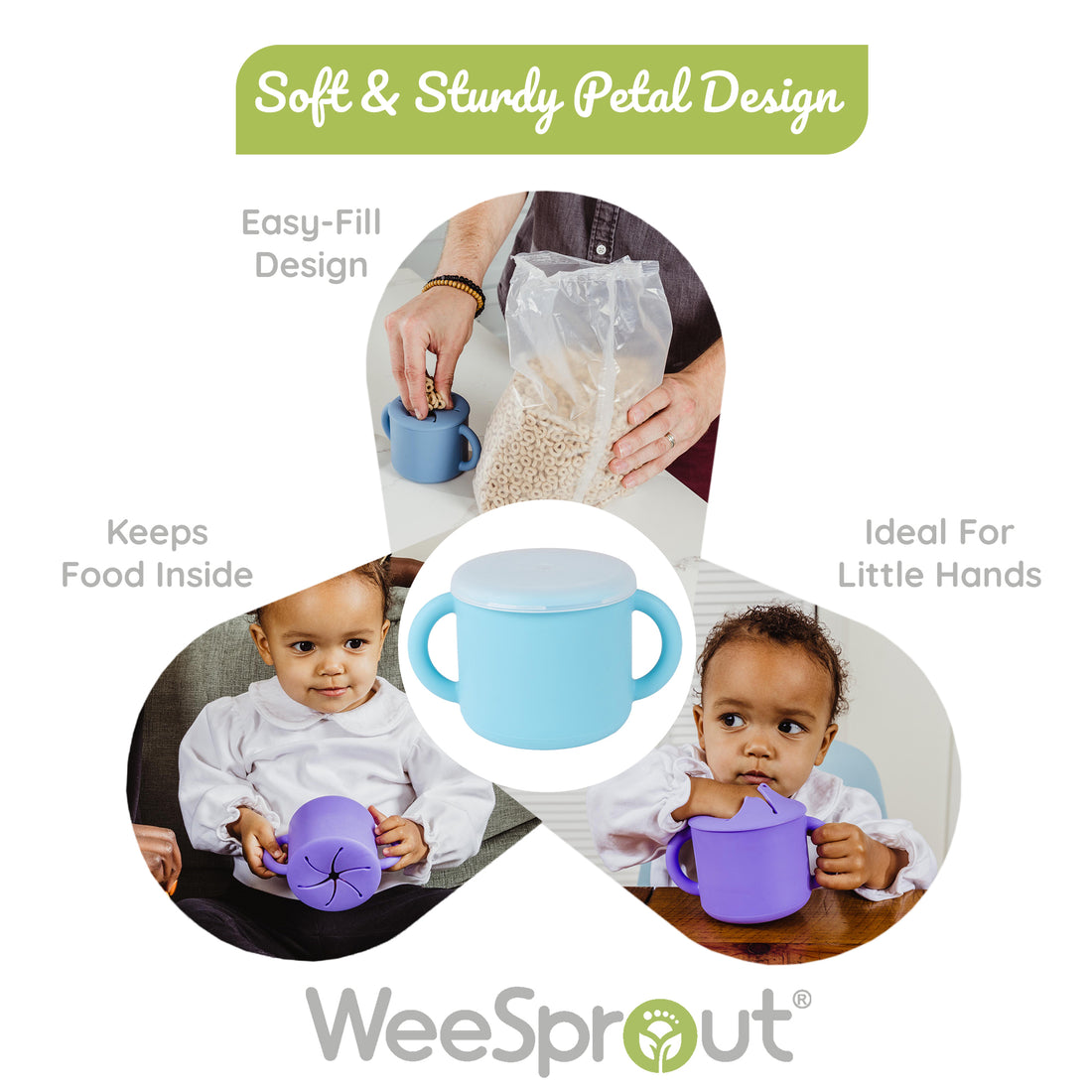 WeeSprout 2-in-1 Drinking Cups for Kids, Durable 304 Stainless Steel Cups, Silicone Straws with Straw Stoppers, Premium Hard Plastic Twist Lids
