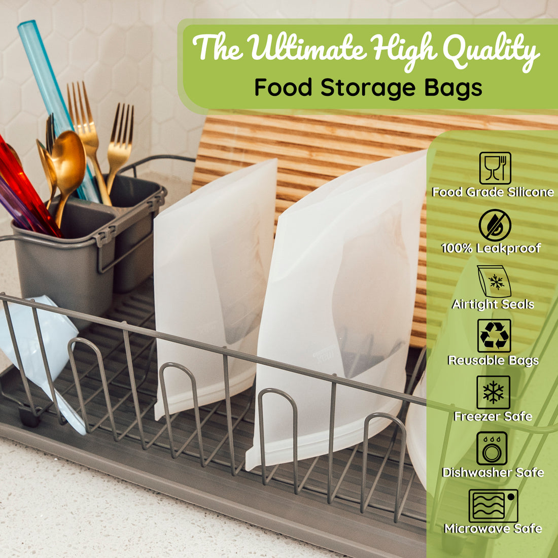 Reusable Silicone Food Storage Bags,stand Up Leakproof Zip Containers,reusable  Sandwich Bags,non-toxic,bpa Free, Dishwasher Safe,freezer-safe,easy To