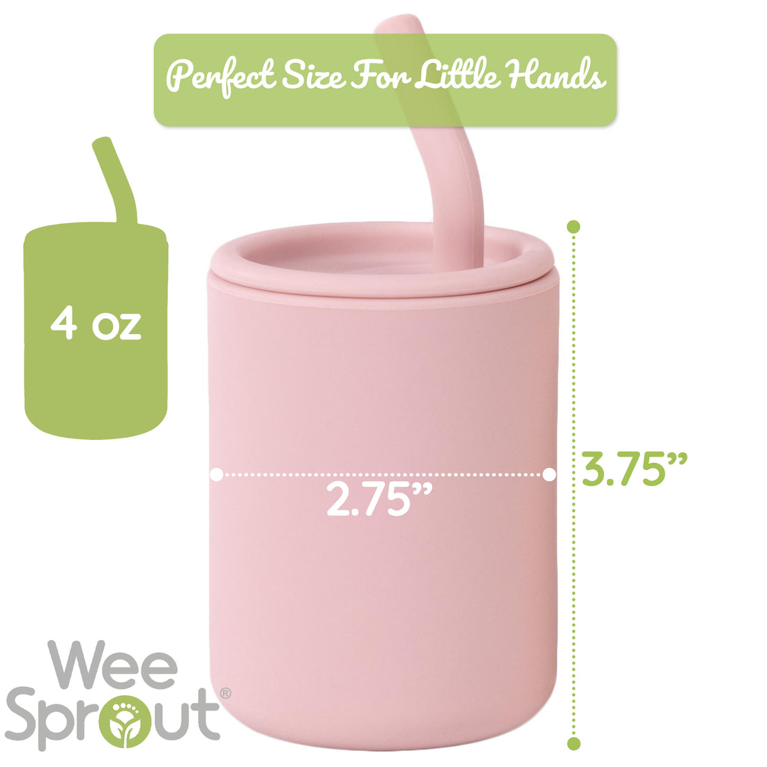 Measurement infographic of 4oz silicone straw cup 