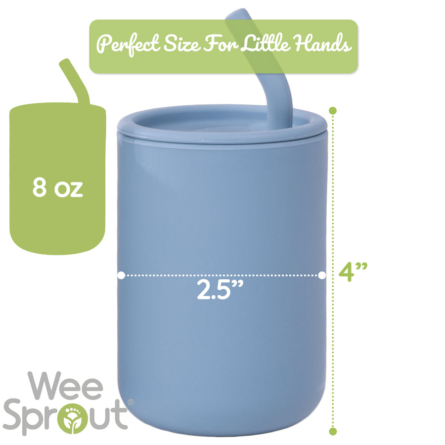 Measurement infographic of 8oz silicone straw cup 