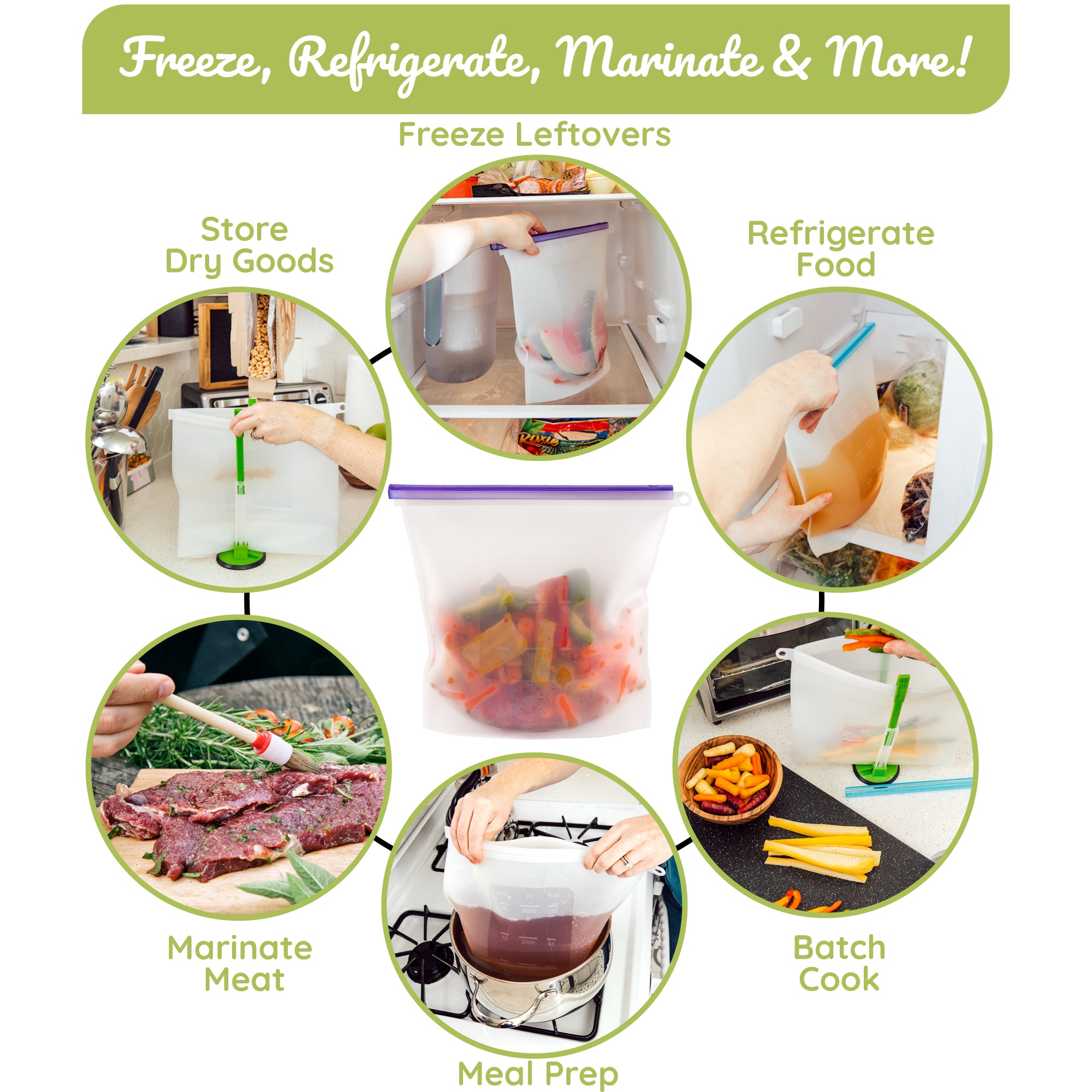 16 Cup Reusable Silicone Food Storage Bags