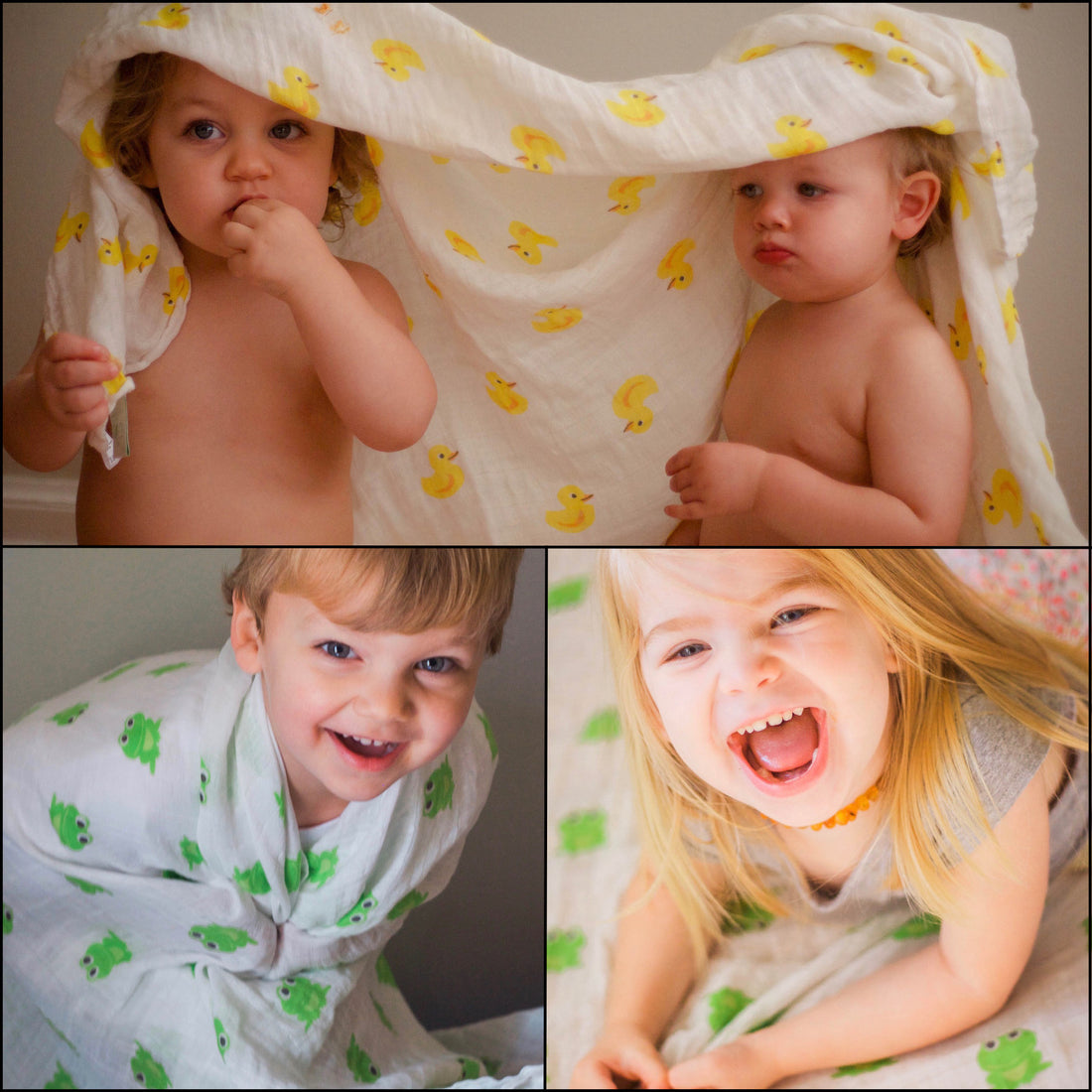 Happy laughing Babies with the organic cotton swaddle blankets