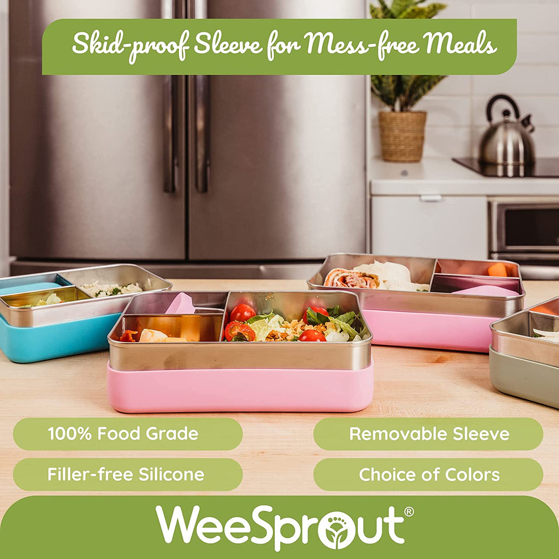 Large Kids Lunch Bento Box With Silicone Sleeve
