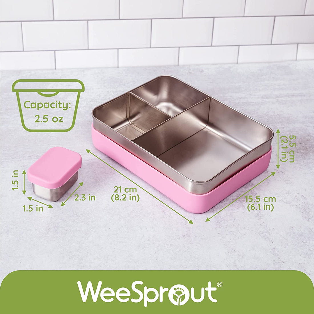 WeeSprout Large Bento Boxes (muted Green Sleeve Stainless Steel Lid)