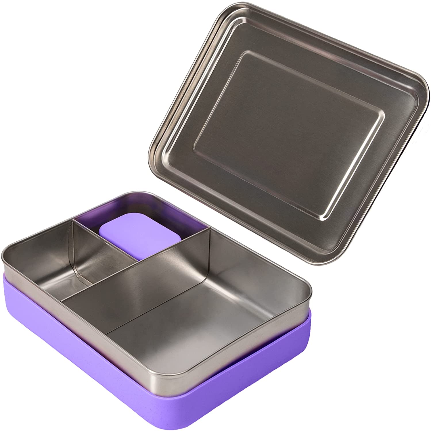 Large Stainless Steel Bento Box with Silicone Sleeve - Thumbnail 3