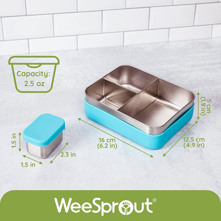 WeeSprout Large Bento Boxes (muted Green Sleeve Stainless Steel Lid)