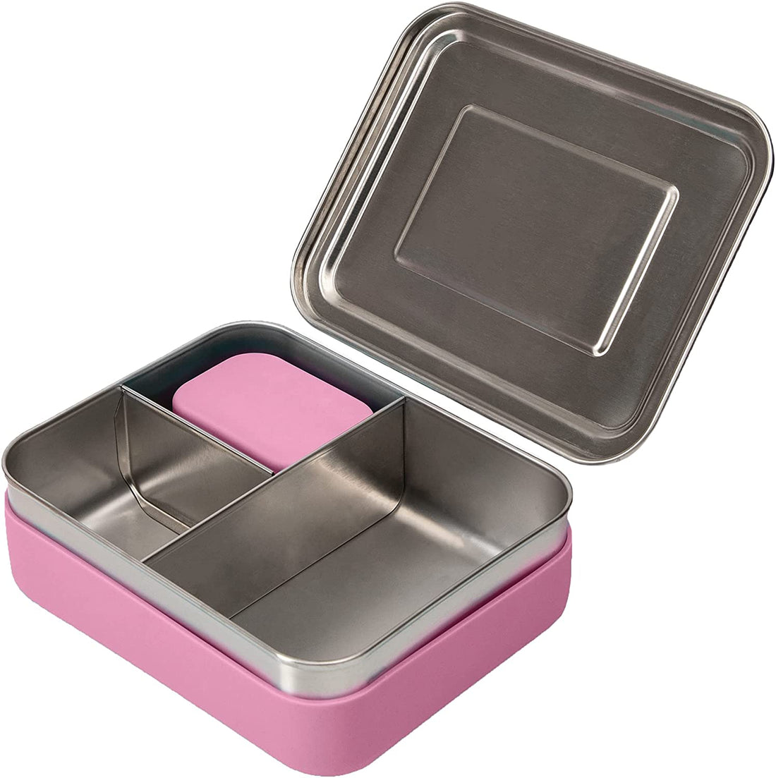 WeeSprout 18/8 Stainless Steel Bento Box (Compact Lunch Box) - 3 Compartment Metal Lunch Containers, for Kids & Adults, Bonus Dip Container, Fits in