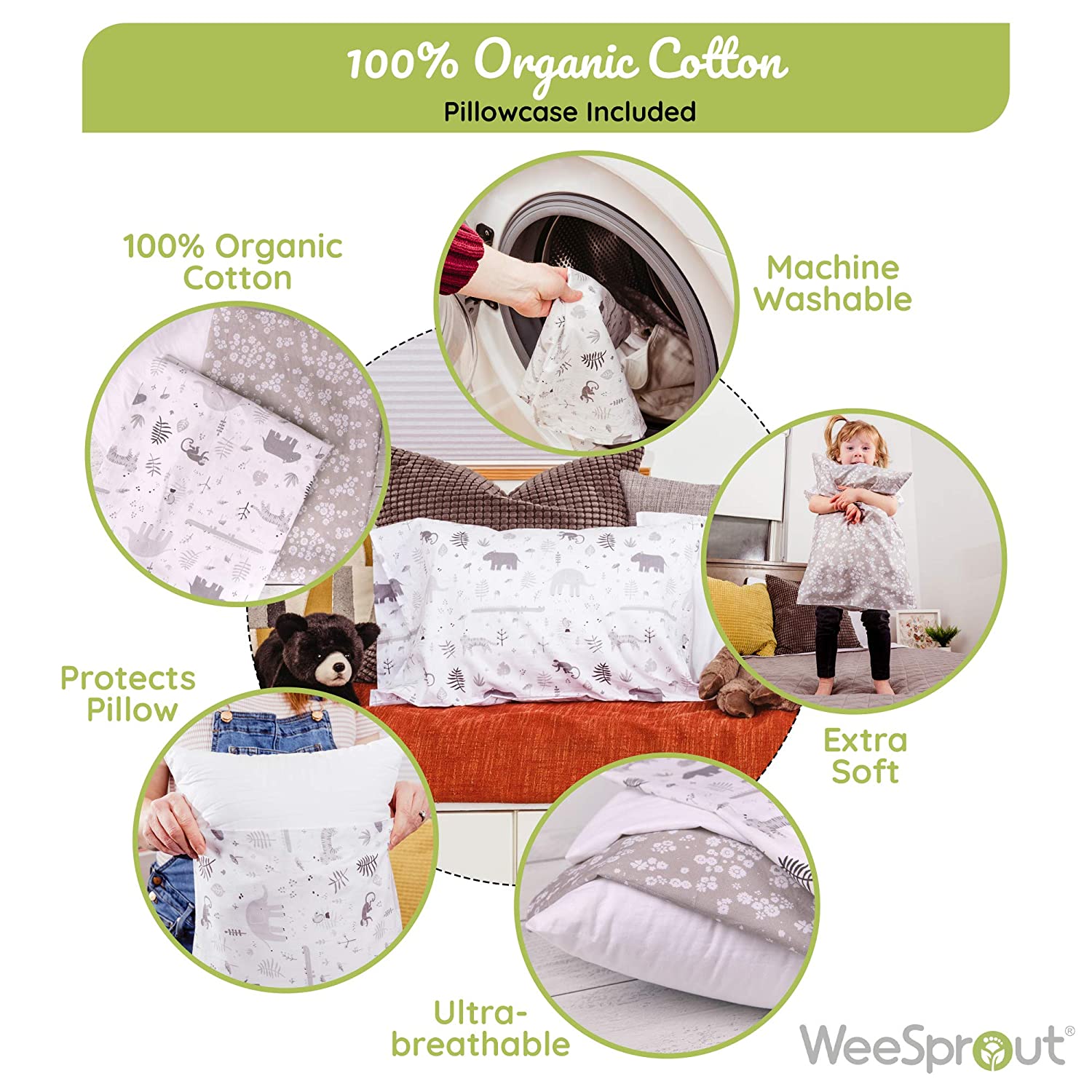 Organic Cotton Toddler Pillow &amp; Pillowcase