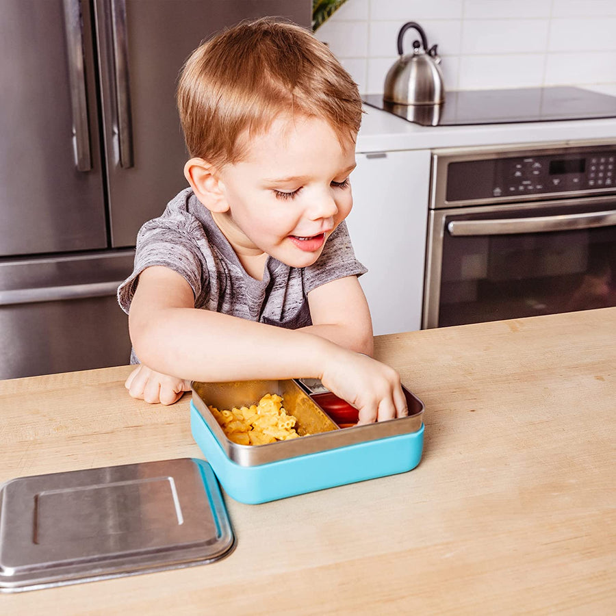 WeeSprout 18/8 Stainless Steel Bento Box (Compact Lunch Box) - 3 Compartment Metal Lunch Containers, for Kids & Adults, Bonus Dip Container, Fits in