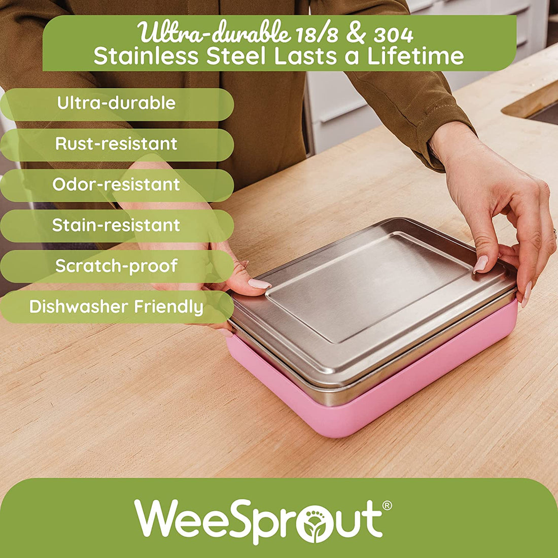 WeeSprout Large Bento Boxes (muted Green Sleeve Stainless Steel Lid)