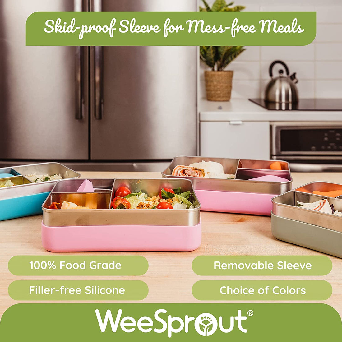 Weesprout 18/8 Stainless Steel Food Containers | Leakproof | Set of 3, Gray