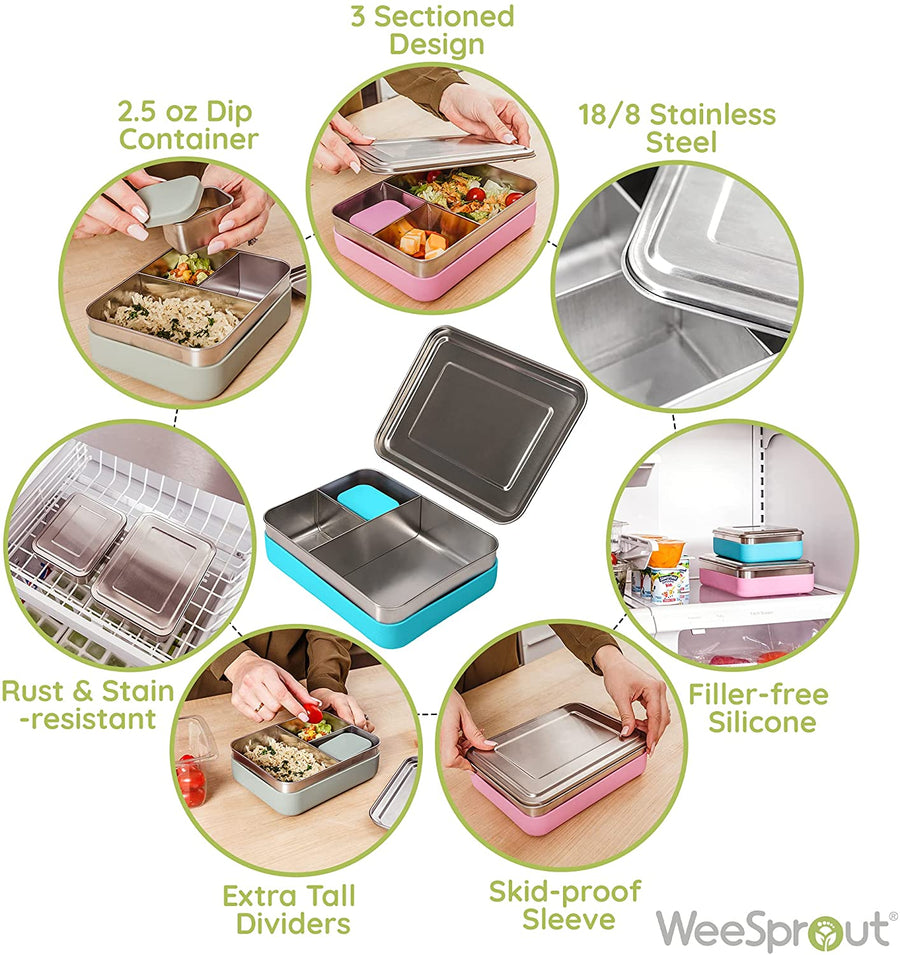 Large Kids Lunch Bento Box With Silicone Sleeve
