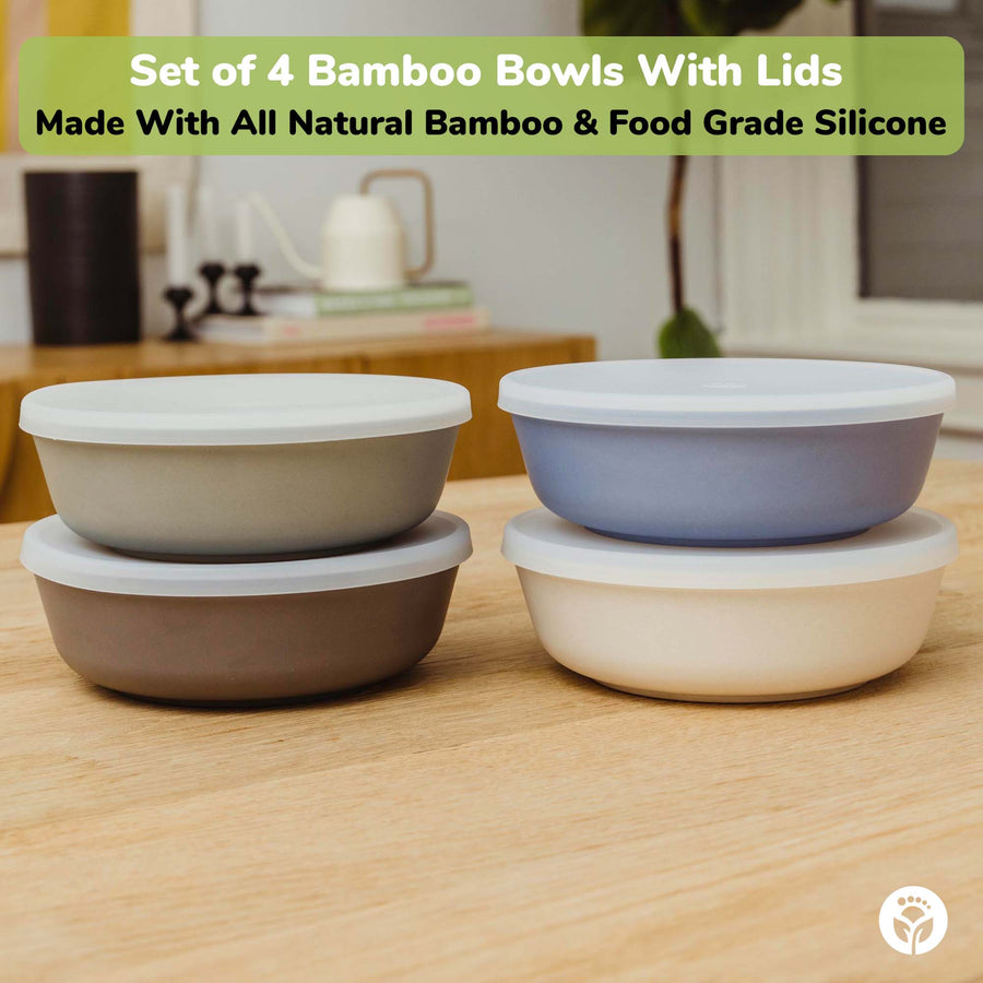 Bamboo Baby Feeding Bowls With Silicone Lids