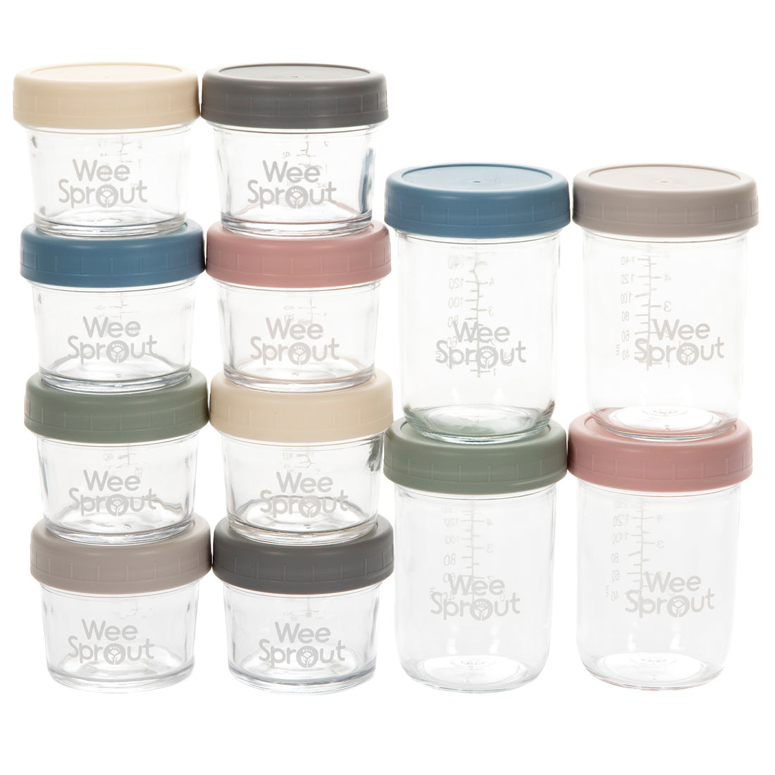 WeeSprout Glass Baby Food Storage Containers | Set of 12 | 4 oz Glass Jars with Lids | Freezer Storage | Microwave & Dishwasher Safe