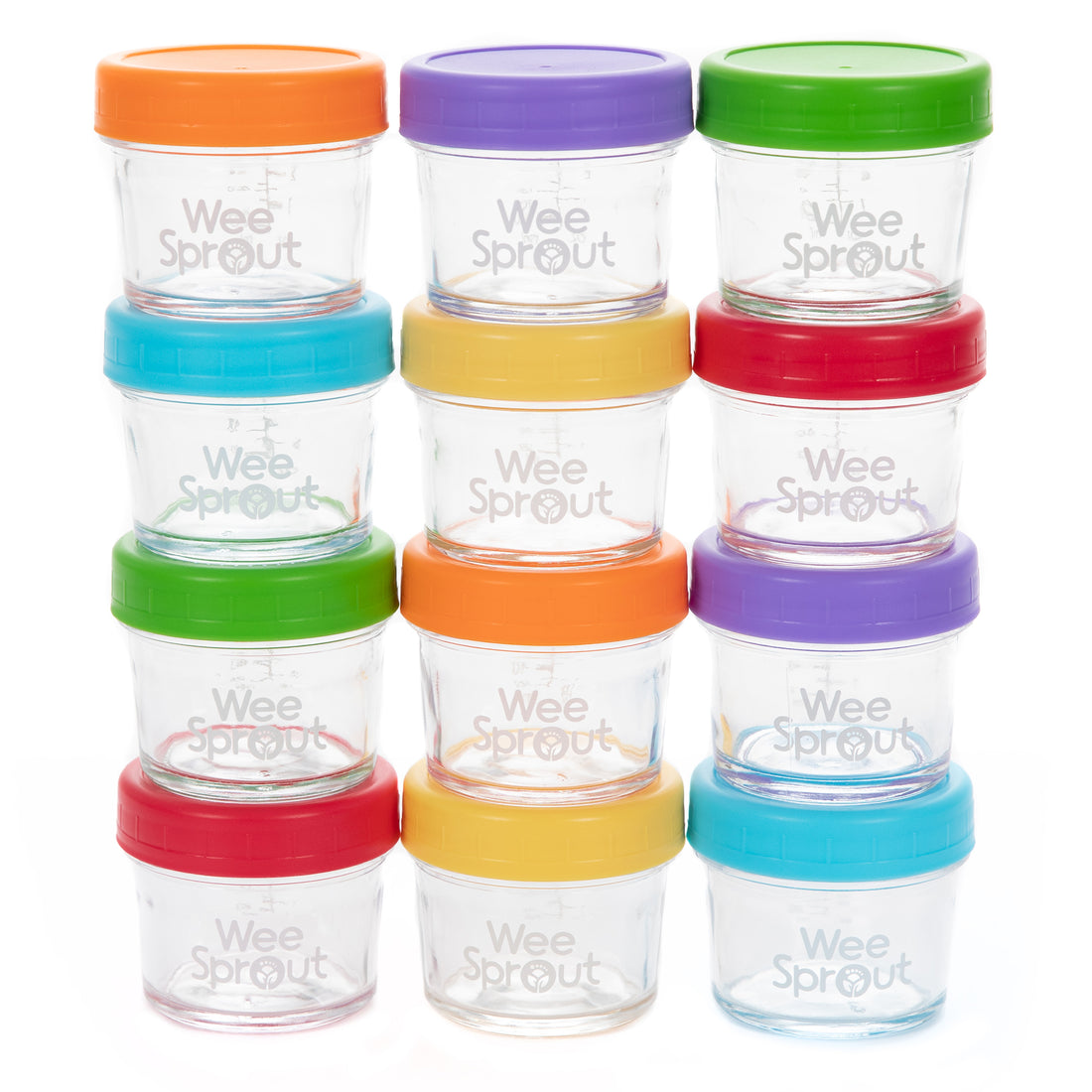 WeeSprout Glass Baby Food Storage Containers | Set of 12 | 4 oz Glass Baby Food Jars with Lids | Freezer Storage | Reusable Small Glass