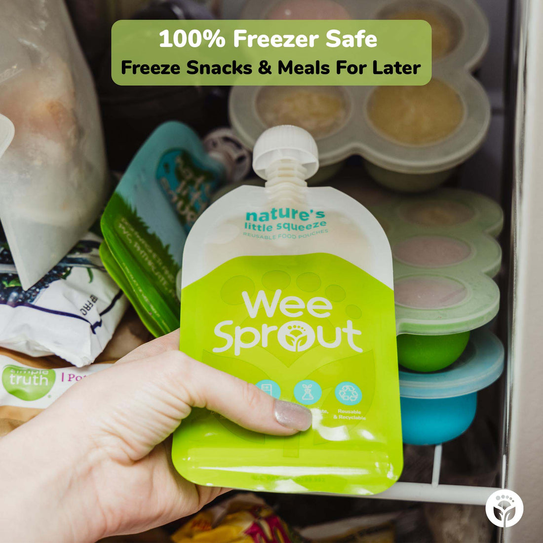 WeeSprout Silicone Reusable Food Storage Bags - Leakproof & Airtight Freezer Bags (Two 16 Cup Bags), Freezer & Microwave Frie