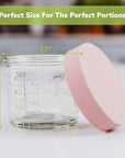 closeup image of glass jar with silicone lid on kitchen counter.