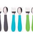 Stainless Steel & Silicone Toddler Utensils – Set of 6 (3 Forks + 3 Spoons)