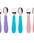 Stainless Steel & Silicone Toddler Utensils – Set of 6 (3 Forks + 3 Spoons)