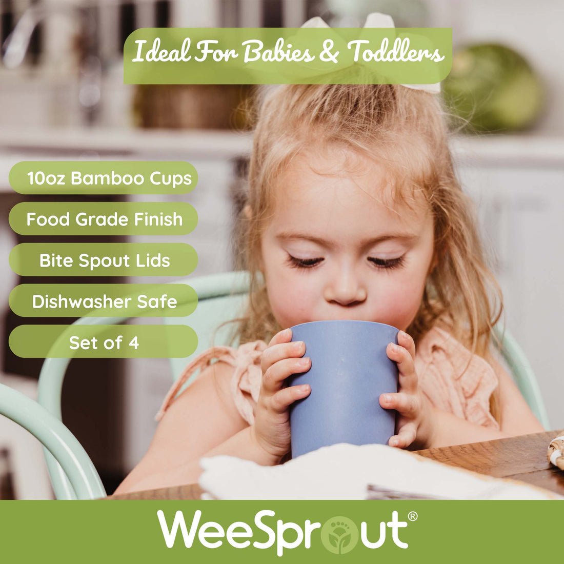 WeeSprout 2-in-1 Drinking Cups for Kids, Durable 304 Stainless Steel Cups, Silicone Straws with Straw Stoppers, Premium Hard Plastic Twist Lids