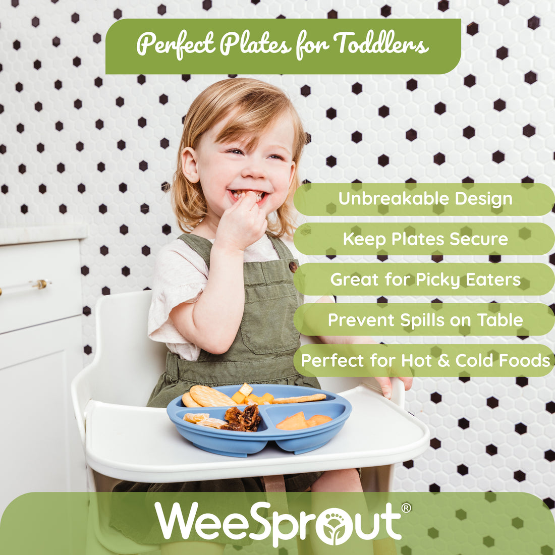 WeeSprout Suction Plates with Lids for Babies & Toddlers, 100% Silicone, Plates Stay Put with Suction Feature, Divided Design, Microwave &  Dishwasher Safe