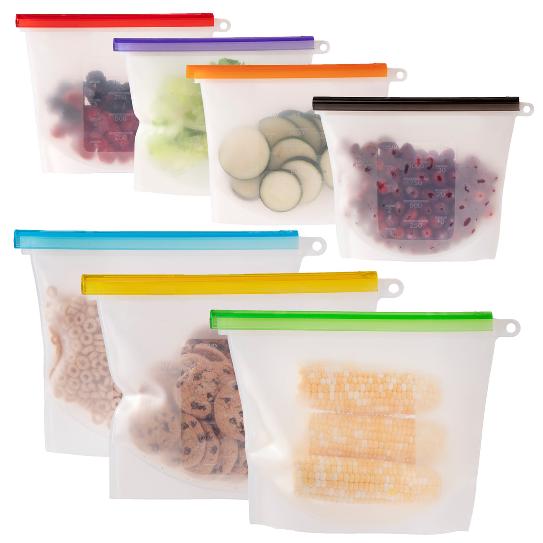 6 Pack Reusable Silicone Food Storage Bags Airtight Seal Food Preservation  Bags