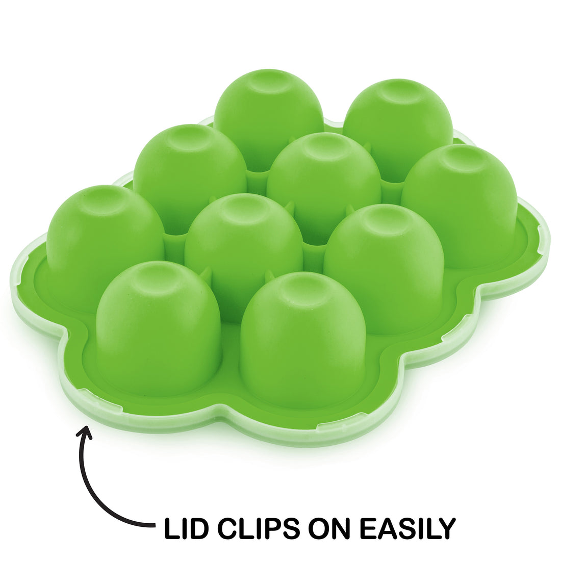  Silicone Baby Food Storage Container and Freezer Tray -  Food-Grade Silicone Mold with Clip-On Lid - 9 x 2.5 Oz Easy Out Portions  (Green) : Baby