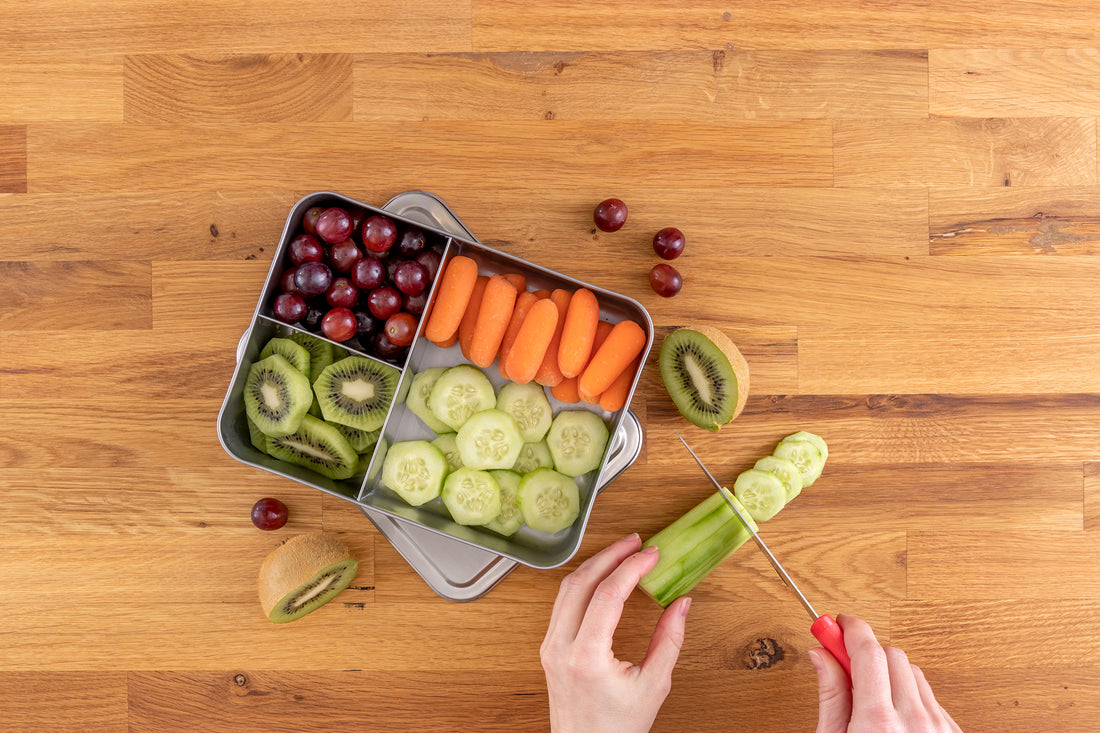 WeeSprout 18/8 Stainless Steel Bento Box (Compact Lunch Box) - 3 Compartment Metal Lunch Containers, for Kids & Adults, Bonus Dip Container, Fits in