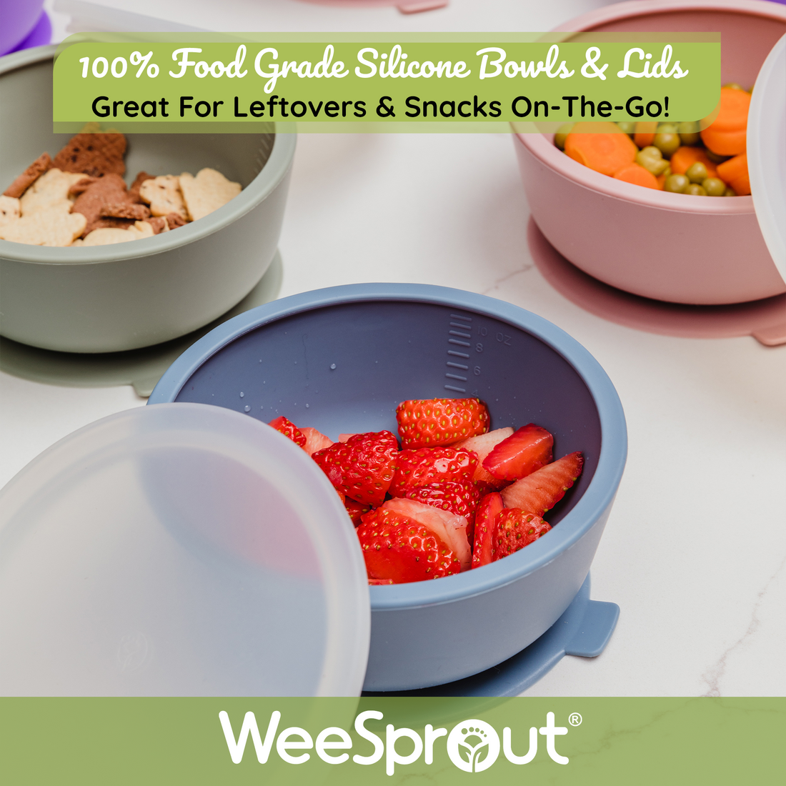 Silicone Suction Bowls With Premium Hard Plastic Lids
